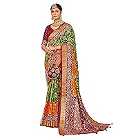 Elina fashion Indian Sarees for Women Cotton silk Foil Printed Saree | Wedding Diwali Gift Sari With Unstitched Blouse