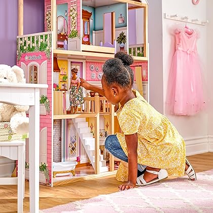 KidKraft Charlotte Classic Wooden Dollhouse with EZ Kraft Assembly™, 14-Piece Accessory Set, for 12-Inch Dolls, Gift for Ages 3+