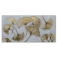 Alenoss Hand Painted Gold Ginkgo Biloba Leaf Piantings 24x48 Inches Large Abstract Canvas Wall Art Framed Oil Painting on Canvas Textured Art Metal Luster Wall Art Gift