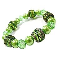 Linpeng Hand Painted Glitter Swirl Limegreen Glass Beads Stretch Bracelet