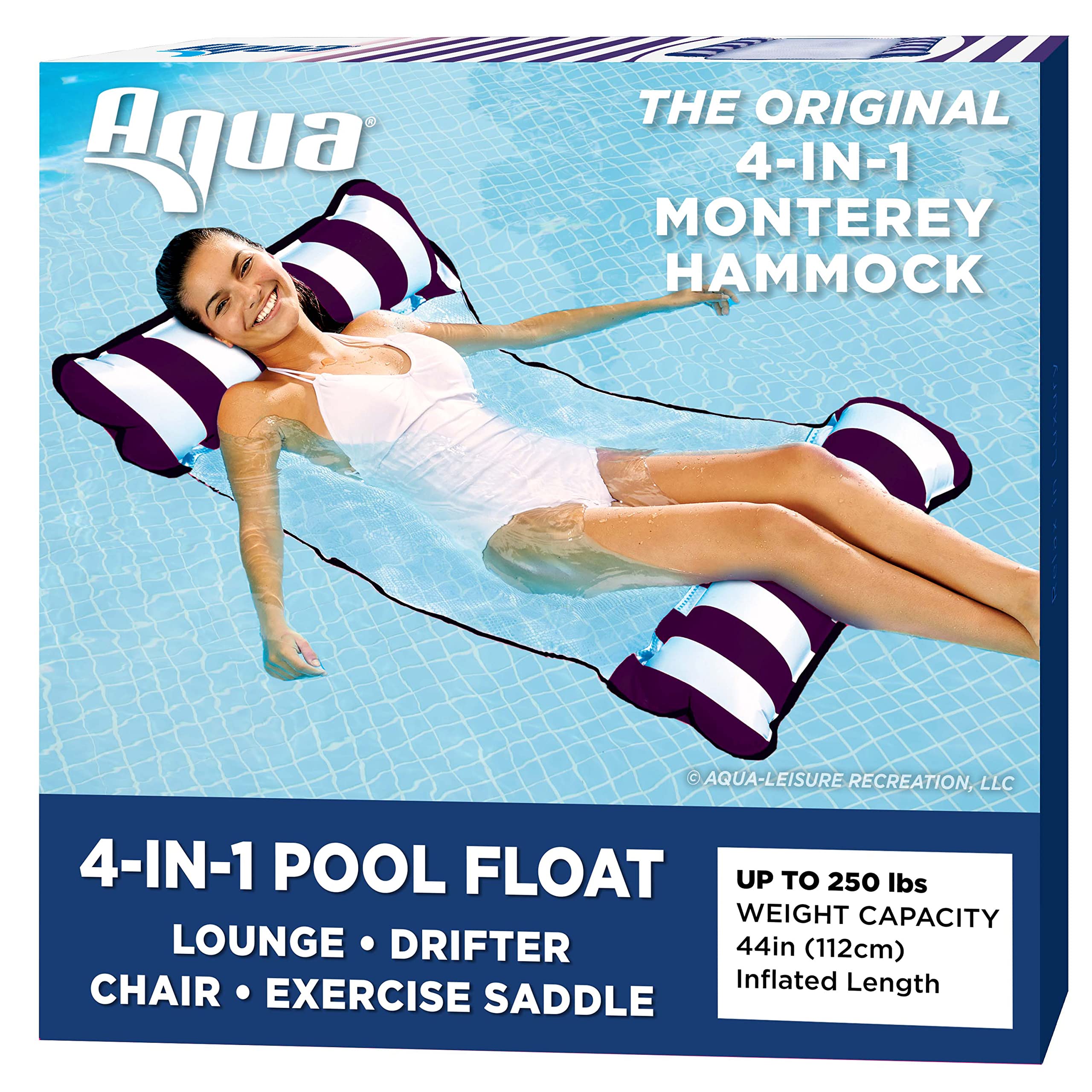 Aqua Original 4-in-1 Monterey Hammock Pool Float & Water Hammock – Multi-Purpose, Inflatable Pool Floats for Adults – Patented Thick, Non-Stick PVC Material