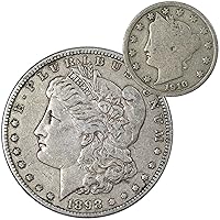 1898 Morgan Dollar VF Very Fine 90% Silver Coin with 1910 Liberty Nickel G Good