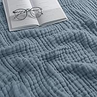 Comfy Cubs King Muslin Blanket, Extra Large Size 108” x 90”, 6 Layer Cooling Cotton Softness, Breathable & Warm Throw for Bedroom, Living Room Couch (Pacific Blue, King - Muslin)