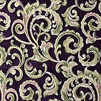 Vintage Retro Floral Vine Scroll Design Premium Chenille Jacquard Fabric for Upholstery, Craft - Width 54 inches - Fabric by The Yard (Purple)