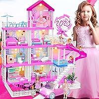 2023 Doll Houses for Girls, House for Dream Doll Playset, 4-Story 11 Rooms with 3 Dolls Toy Figures, 2 Pets, Pink Car, Furniture & Accessories, Toy Gifts for Kids 3 4 5 6 7 8 9+ Year Old
