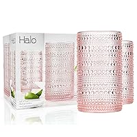 Glaver's Hobnail Drinking Glasses, Pink Vintage Glassware Set, Beaded Drinking Glasses, Set Of 4 15 oz Cocktail Glass Set, Bubble Glasses, For Everyday Usage