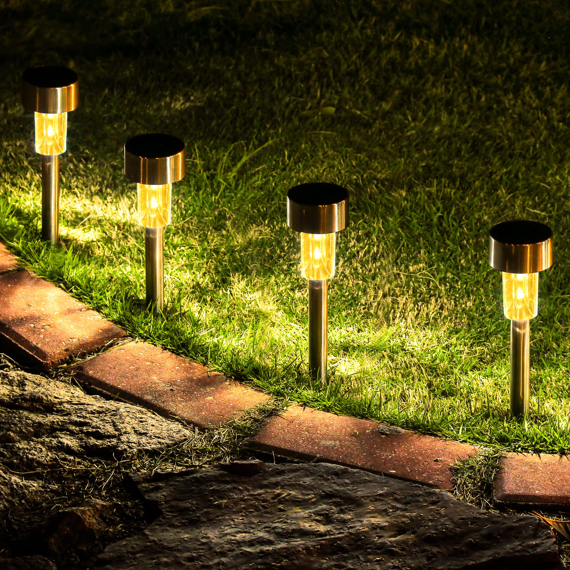SOLPEX 16 Pack Solar Outdoor Lights Pathway, Stainless Steel Solar Lights Outdoor Waterproof,LED Landscape Lighting Solar Walkway Lights for Landscape/ Patio/Lawn/Yard/Driveway-Warm White