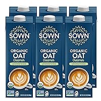 SOWN Organic Oat Creamer Unsweetened - Barista Oat Milk Non Dairy Coffee Creamer - Plant Based, Dairy-Free, Vegan, 0g Added Sugar, Gluten-Free, Non-GMO, Shelf Stable - 32oz (Pack of 6)