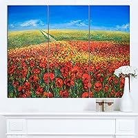 Acrylic Landscape with Red Flowers Extra Large Floral Wall Art, 36x28-3 Panels