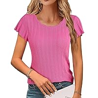Messic Womens Summer Tops Ruffle Sleeve Sweater Fashion Casual Crewneck Lightweight Thin Knit Pullover