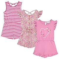BTween 3-Pack Girls' Jumpsuits & Rompers - Sleeveless & Flutter Sleeve One Piece Overall Suit for Kids