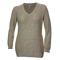 Long Sleeve Sequin Front Shimmer V-Neck Sweater (1x, Gold Dust)