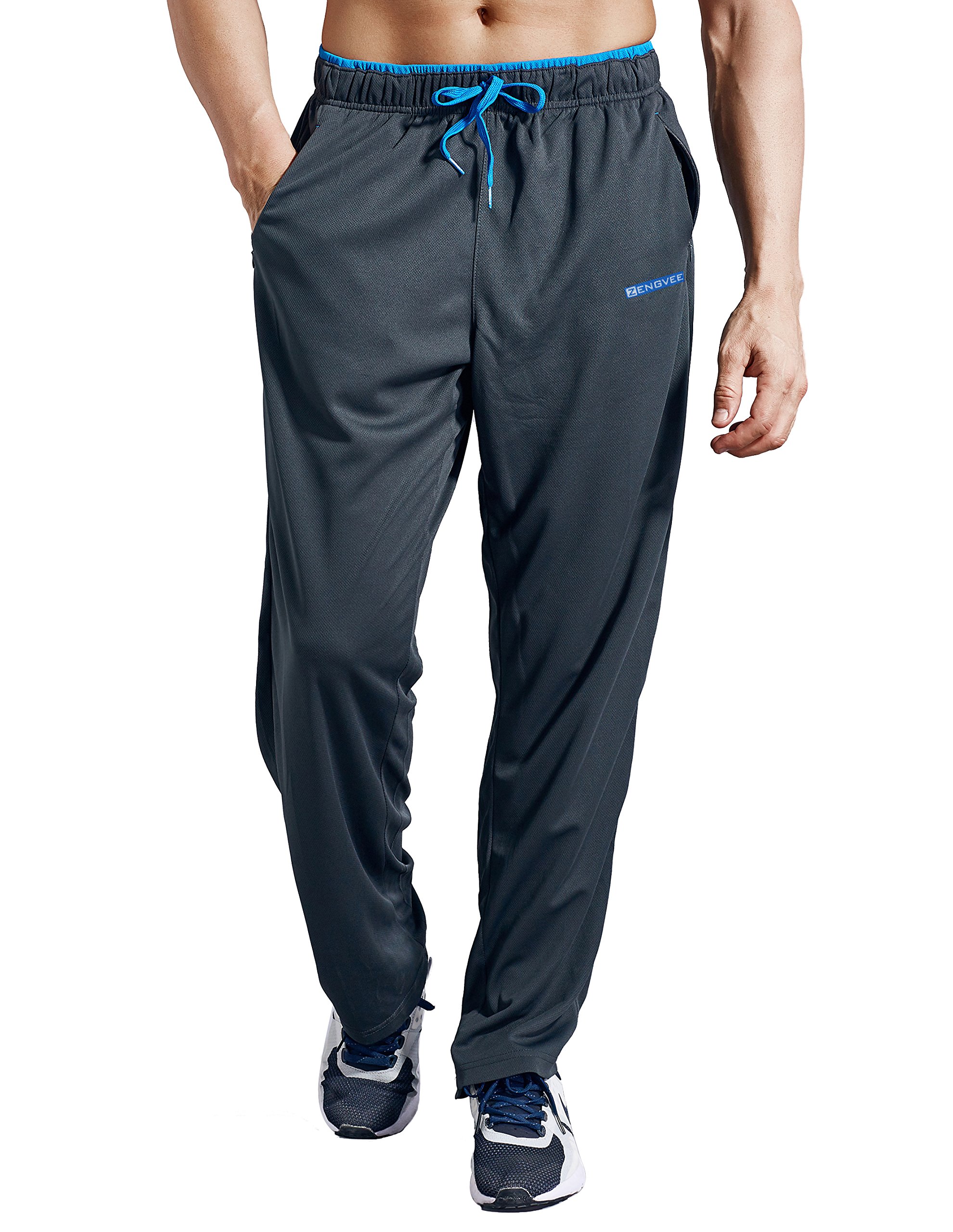 ZENGVEE Men's Sweatpants with Zipper Pockets Open Bottom Athletic Pants for Jogging, Workout, Gym, Running, Training