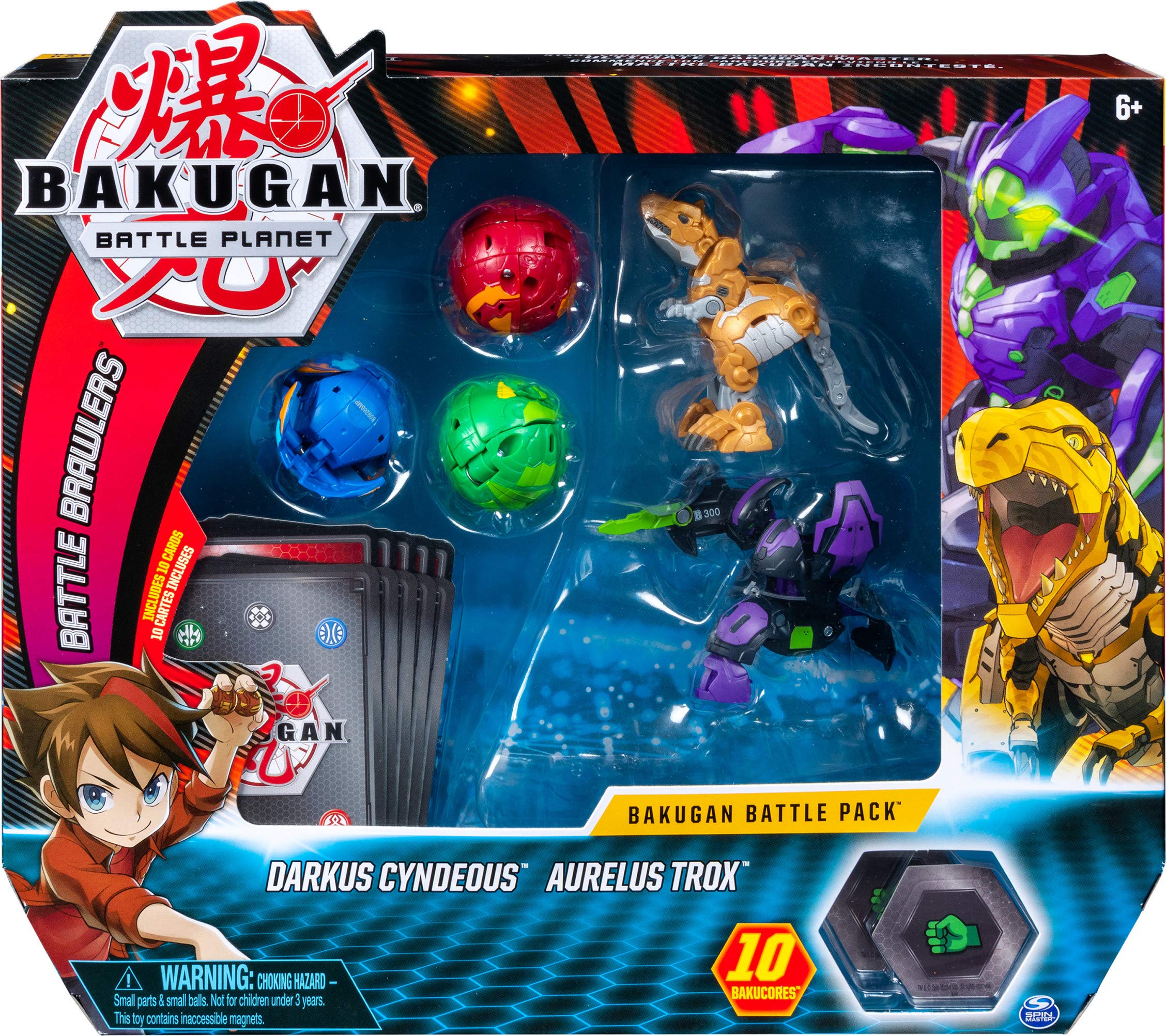 Bakugan, Battle Pack 5 Pack, Darkus Cyndeous & Aurelus Trox, Collectible Cards & Figures, for Ages 6 & Up