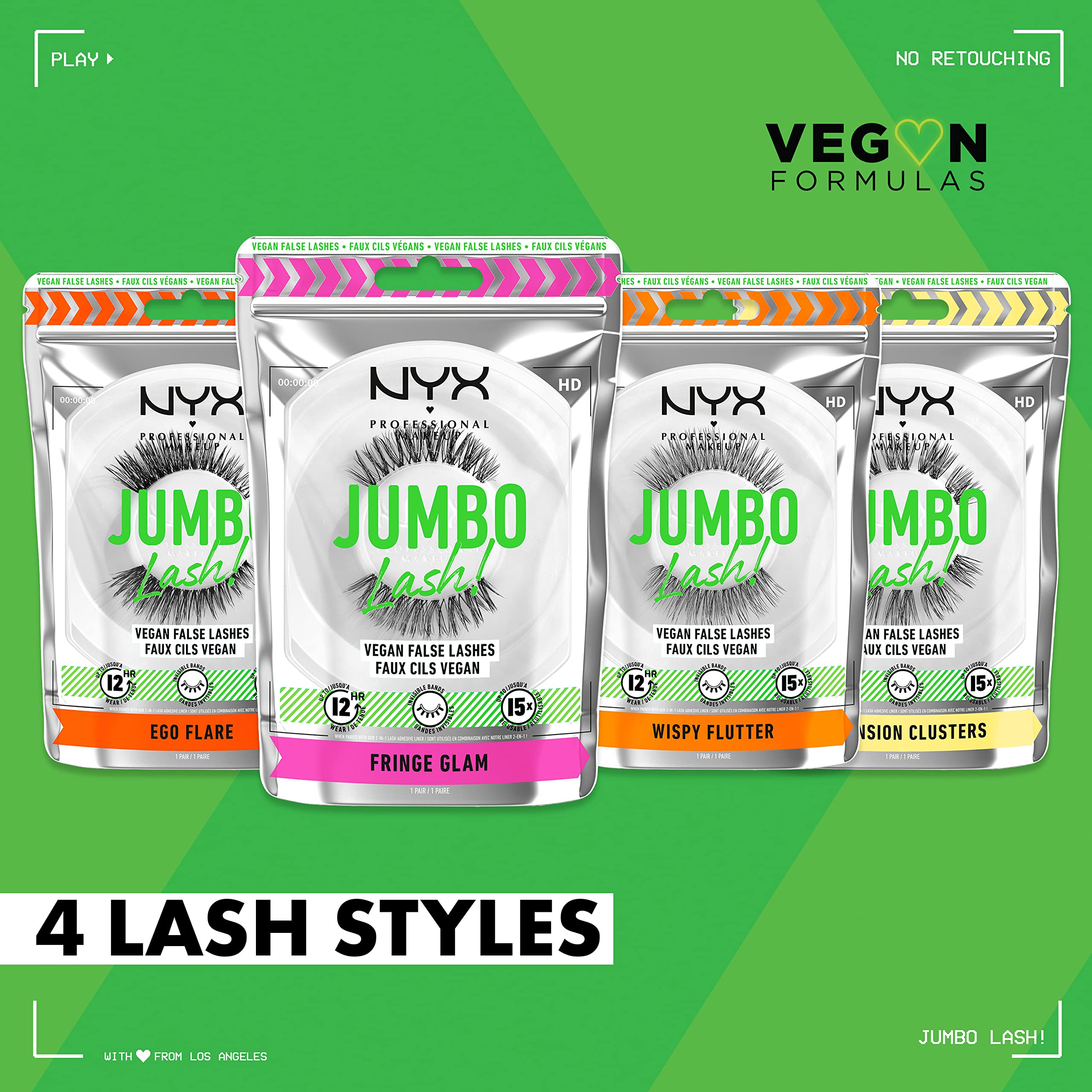 NYX PROFESSIONAL MAKEUP Jumbo Lash! Vegan False Eyelashes, Up to 12HR Wear, Reusable Fake Lashes - Fringe Glam