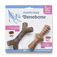Benebone Puppy 2-Pack Maplestick/Zaggler Durable Dog Chew Toys for Gentle Chewers, Real Bacon, Real Maplewood, Made in USA, Tiny