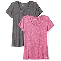 Amazon Essentials Women's Tech Stretch T-Shirt, Short Sleeves, V-Neck, Available in Plus Sizes, Multipack