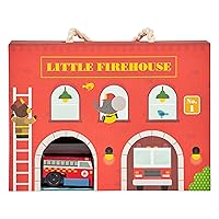 Petit Collage Wind Up Toy Playset, Little Firehouse – Wooden Toddler Toy Set with Wind-Up Fire Truck, Track Pieces, and Pop-Out Play Pieces – Activity Toy for Ages 3+ – Makes a Great Gift Idea