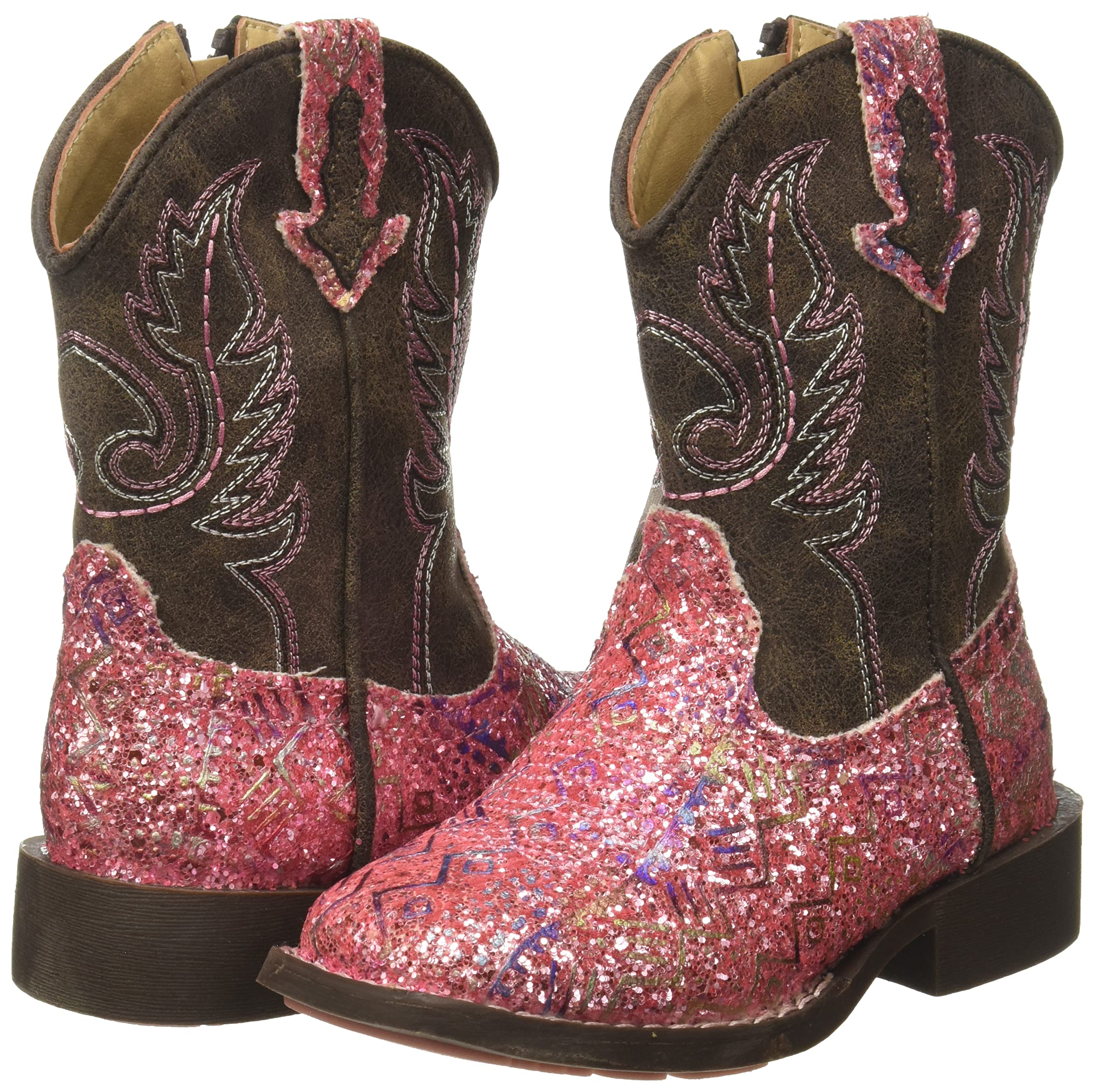 ROPER Unisex-Child Glitter Square Toe Cowgirl Boot Western