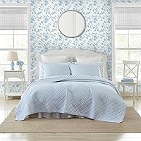 Laura Ashley - Quilt Set, Super Soft Bedding with Matching Sham, Casual Home Decor (Oxford Stripe Blue, Full/Queen)