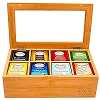 Cabilock Bamboo Tea Box Storage Organizer Tea Storage Chest Box Tea Box Holder Storage Case with 5 Compartments 