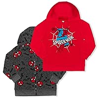 Marvel Spider-Man Boys 2 Pack Zip Up Hoodie and Pullover Hooded Sweatshirt for Toddlers and Big Kids – Red/Grey
