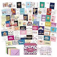80 Unique Birthday Cards- Happy Cards Bulk With Greetings Inside – Assorted Envelopes and Stickers -Large 5 x 7 inches- Greeting Box Set