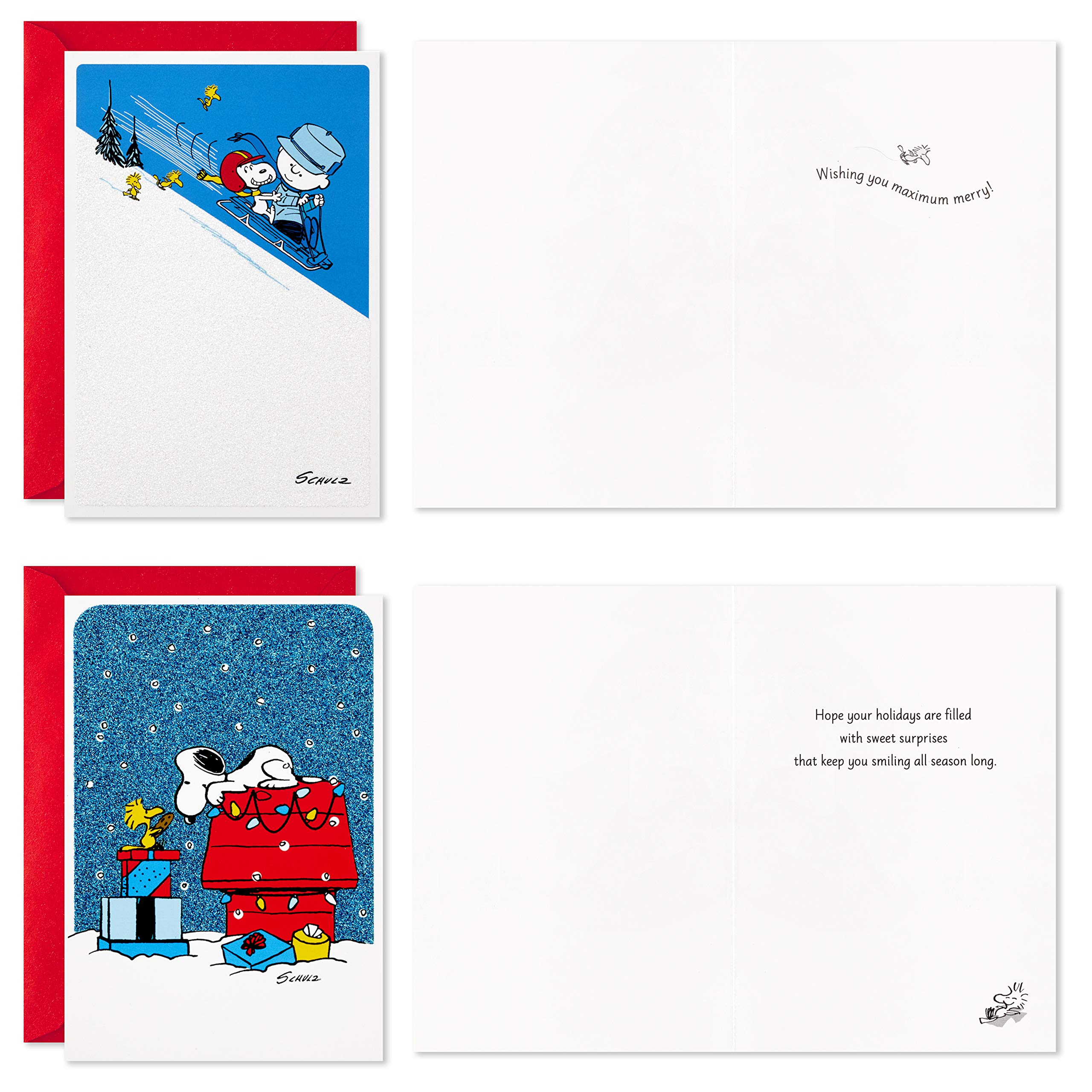 Hallmark Peanuts Boxed Christmas Cards Assortment, Classic Comics (4 Designs, 16 Cards and Envelopes)