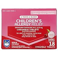 Rite Aid Children's Diphenhydramine 12.5mg Allergy Relief, Cherry - 18 Chewable Tablets, Indoor and Outdoor Allergy Symptom Reliever