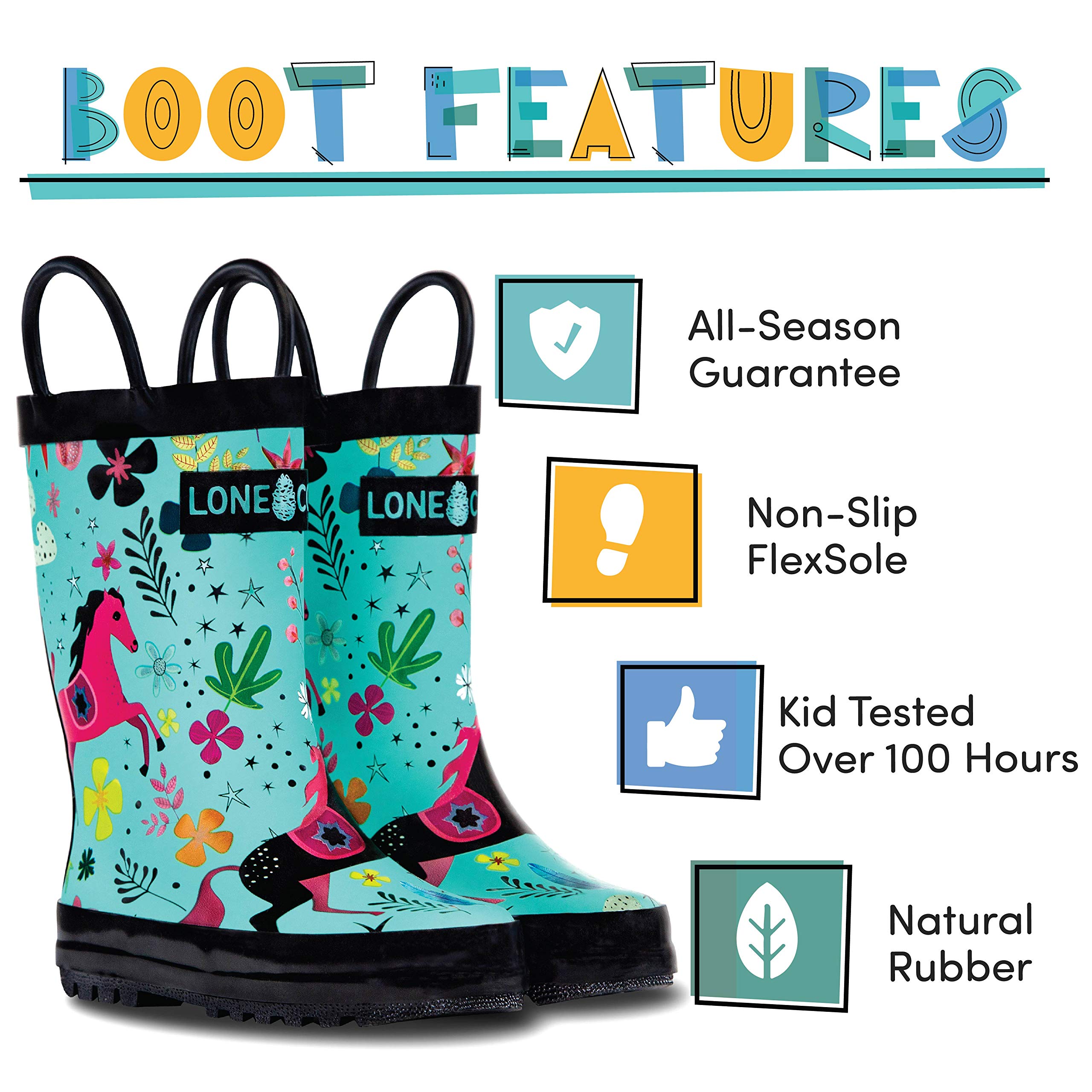 Lone Cone Rain Boots with Easy-On Handles in Fun Patterns for Toddlers and Kids