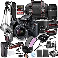 Canon Rebel T100 (EOS 4000D) w/18-55mm & 75-300mm+ 128GB Extreme Speed Card, Camera Case, Tripod,TTL Speedlite, Spare Battery, Filter Kit, and More (Extreme Pro-Bundle)