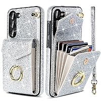 for Samsung Galaxy S23+ Plus Case Wallet Credit Card Holder Slots Ring Kickstand Glitter Bling Leather Girls Women Cover Heavy Duty Protective Shockproof Sleeve for S23 Plus 5G 6.6