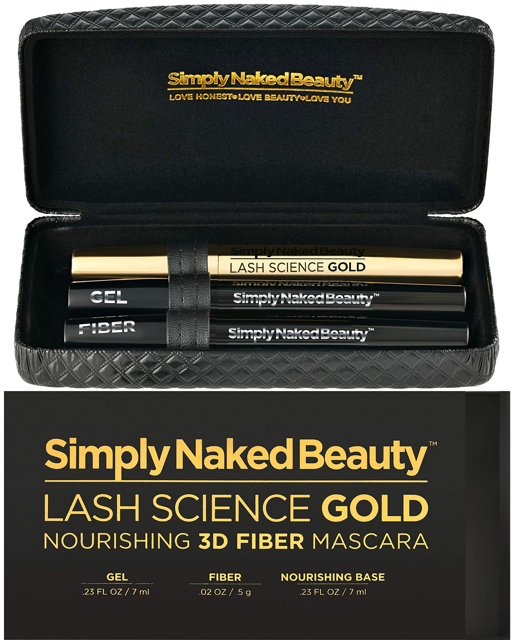 3D Black Mascara for Volume & Length - Eyelash Growth Nourishing Base, Black Mascara Gel & Dry Fibers to create 3D Lengthening Effect. Non-Toxic & Cruelty Free by Simply Naked Beauty