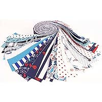 Soimoi 40Pcs Nautical Print Cotton Precut Fabrics for Quilting Craft Strips 2.5x42inches Jelly Roll - Blue, Red & White