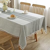 Tablecloths for Rectangle Tables,Cotton Linen Table Cloth Waterproof Tablecloth Wrinkle Free Farmhouse Dining Table Cover,Soft Fabric Table Cloths with Tassels,Grey,55