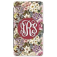 iPhone X, Phone Wallet Case Compatible with iPhone X [5.8 inch] Floral Flowers Monogrammed Personalized Protective Case IPXW