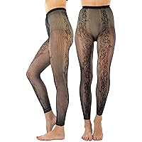 ToBeInStyle Women's Single Floral Lace Fishnet Tights Footless & Stirrup Design