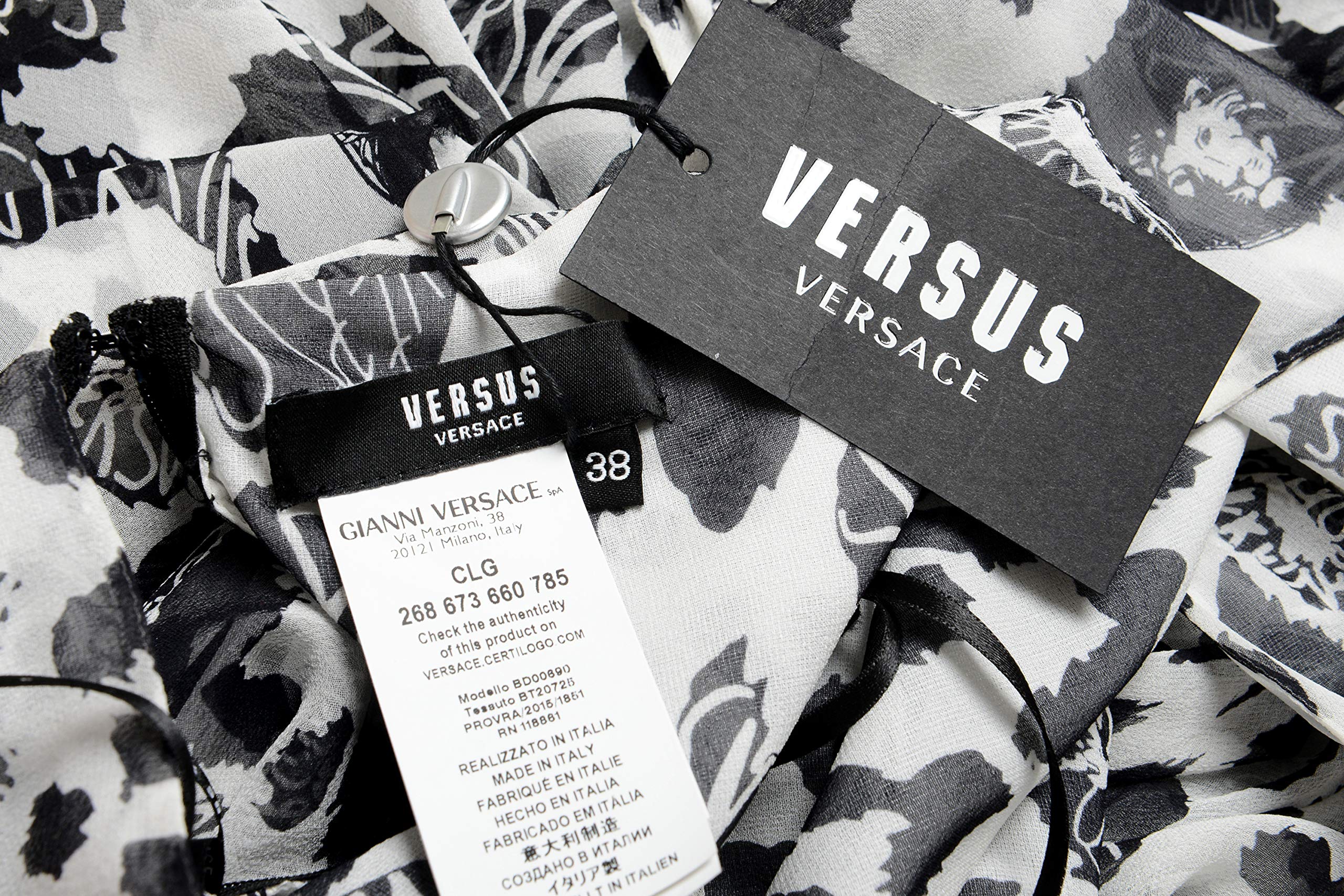 Versace Versus Women's 100% Silk Deep V-Neck Halter Evening Dress US XS IT 38 Black/White