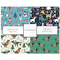 Permanent Adhesive Christmas Pattern Vinyl Bundle 4 Sheets 12x12 Works w All Craft Cutters (1 of Each)