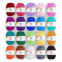Mini 20ct Yarn Set - Ideal for Knitting, Crochet. 100% Acrylic, 20 Vibrant Colors. Great for All Skill Levels
