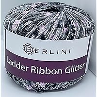 Ladder Ribbon Glitter Yarn - 50 Grams (1.75 Ounces), 142 Yards #88 Pink Zebra, Pink, Black, Grey with Silver Metallic Accent