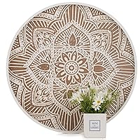 Large Round Wood Decorative Tray: Hanobe Rustic Coffee Table Tray Farmhouse Tray Decor White Washed Centerpiece Wooden Serving Trays Rounded Tray for Kitchen Counter Boho Ottoman Tray for Home