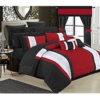 Chic Home Red Bed in a Bag Comforter Set, King Size (24 Pieces), Danielle - Pintuck Embroidery Colorblock Bedding - Comforter, Sheets, Shams, Bed Skirt, Pillowcases, Valances, Curtain Ties & Pillows