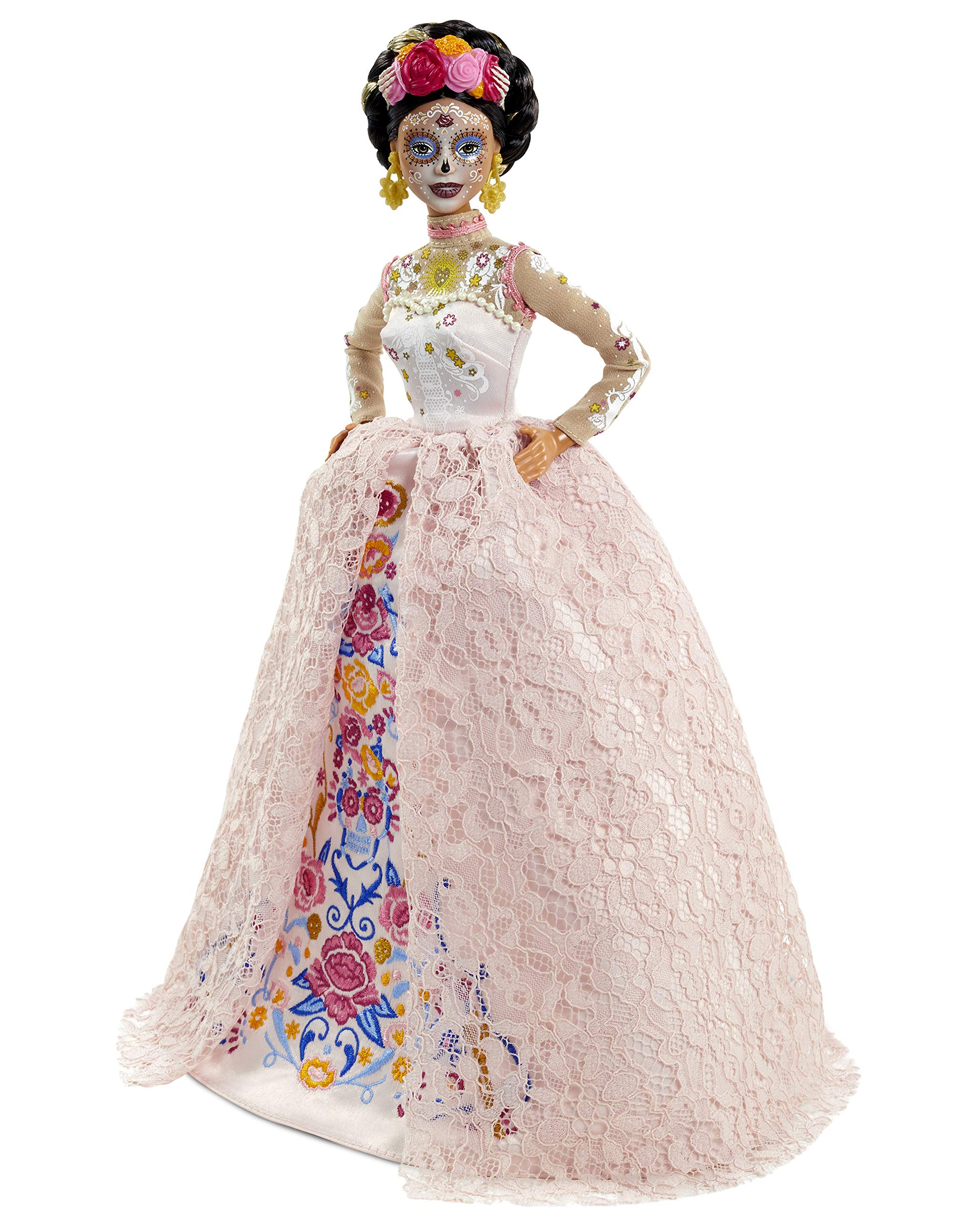 Barbie Signature Dia De Muertos 2020 Doll (12-in Brunette) in Embroidered Lace Dress and Flower Crown, with Certificate of Authenticity