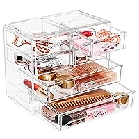 Sorbus Clear Makeup Organizer Display - Stylish Organization and Storage Case for Cosmetics, Jewelry & Hair Accessories - Space Saving Makeup Organizer for Vanity & Bathroom (2 Large, 4 Small Drawers)
