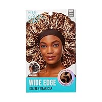 KISS Colors & Care Silky Satin Wide Edge Double Wear Cap, Super Jumbo, Leopard, Double Sided Reversible Designs, Premium Charmeuse Fabric, Retains Moisture & Styles, Slip-Free, Comfortable & Durable Overnight Hair Bonnet For All Hair Types
