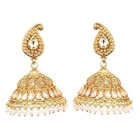 Traditional Fabulous Style Gold Plated Indian Polki Earrings Jewelry For Girls