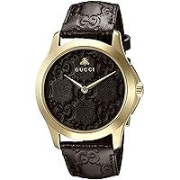 Gucci Quartz Gold-Tone and Leather Casual Brown Watch (Model: YA1264035)