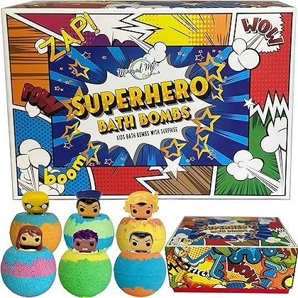 Bath Bombs for Kids with Toys Inside - Organic Bubble Bath Fizzies with Superhero Toy Surprises - Gentle and Kids Friendly Organic Bubble Bath Fizzy, Birthday Gift for Girls and Boy