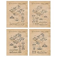 Vintage F1 Racing Cars Patent Prints, 4 (8x10) Unframed Photos, Wall Art Decor Gifts Under 20 for Home Office Engine Garage Shop College Student Teacher Coach Ferrari Formula Indy Team Racing Driver